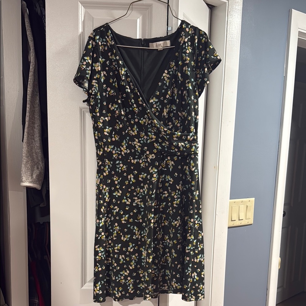 LOFT Black Floral Mini Dress